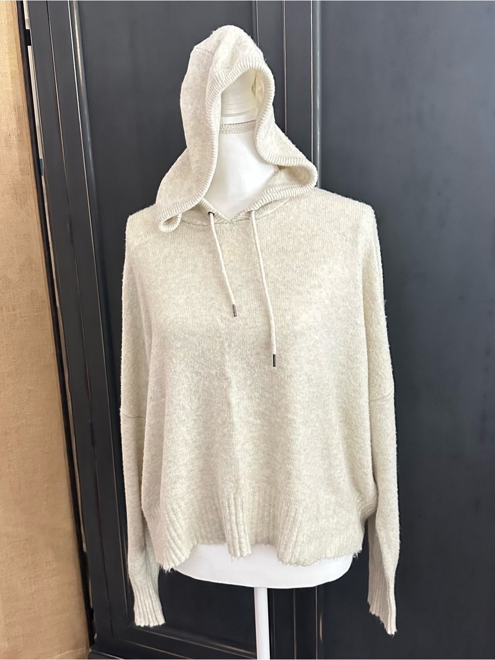 American Eagle Outfitters Cream Hooded Pullover Sweater
